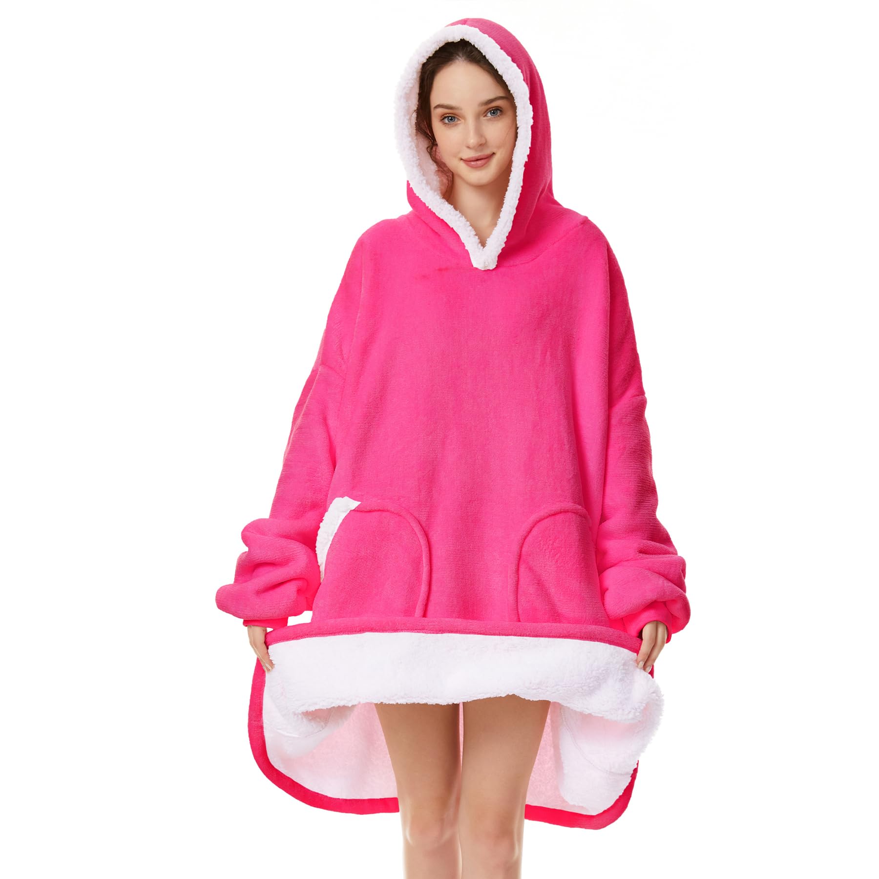 Zando Pink Blanket Hoodie Oversized Wearable Adult Sherpa Hoodie Women Sweater Blanket Sweatshirt With Pockets Hooded Blanket Wi
