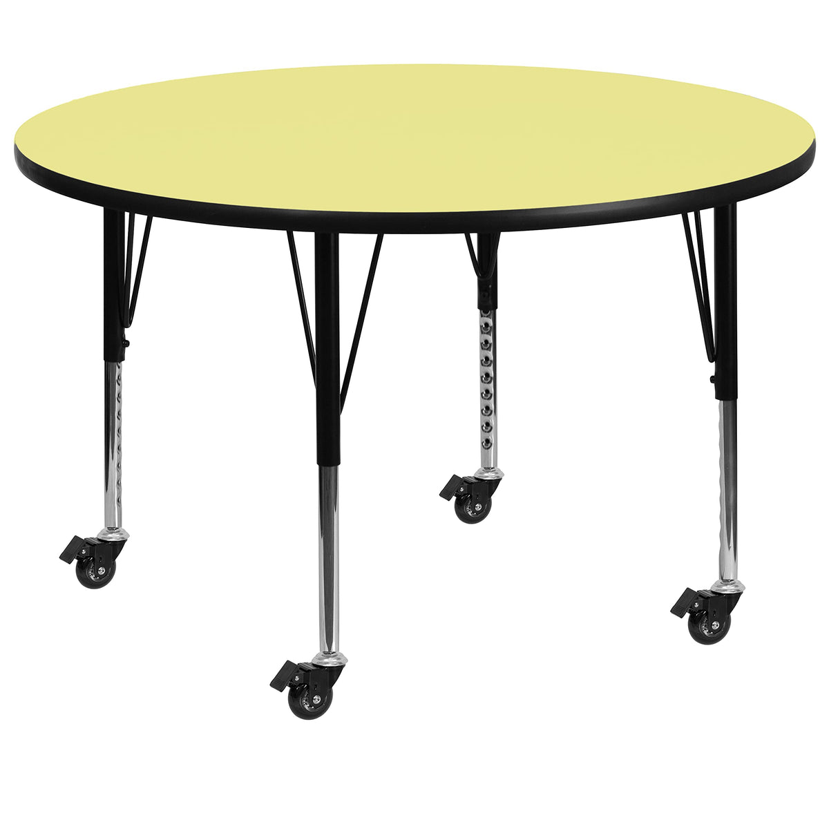 Flash Furniture Wren Mobile 42'' Round Yellow Thermal Laminate Activity Table - Height Adjustable Short Legs