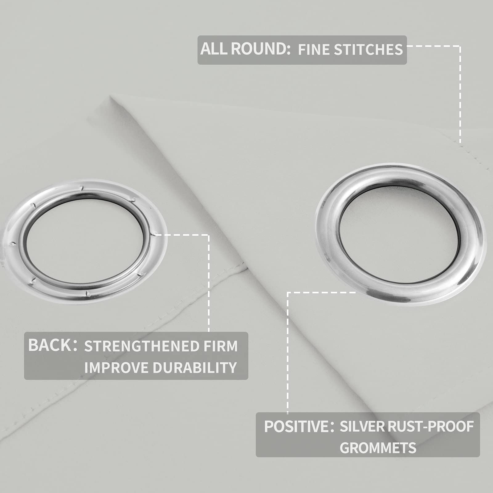 Easy-Going Blackout Curtains For Bedroom, Solid Thermal Insulated Grommet And Noise Reduction Window Drapes, Room Darkening Curtains For Living Room, 2 Panels(52X96 In, Greyish White)