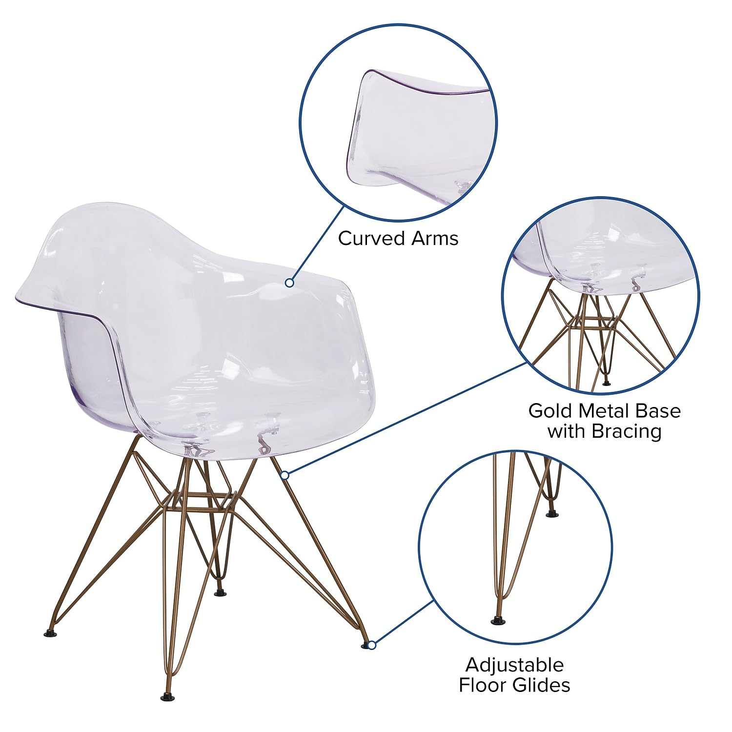 Flash Furniture Allure Series Transparent Side Chair with Gold Base