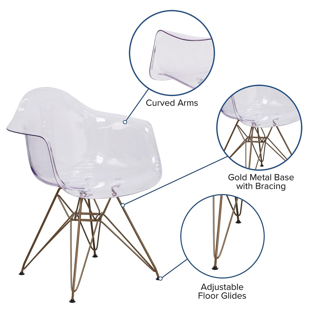 Flash Furniture Allure Series Transparent Side Chair with Gold Base