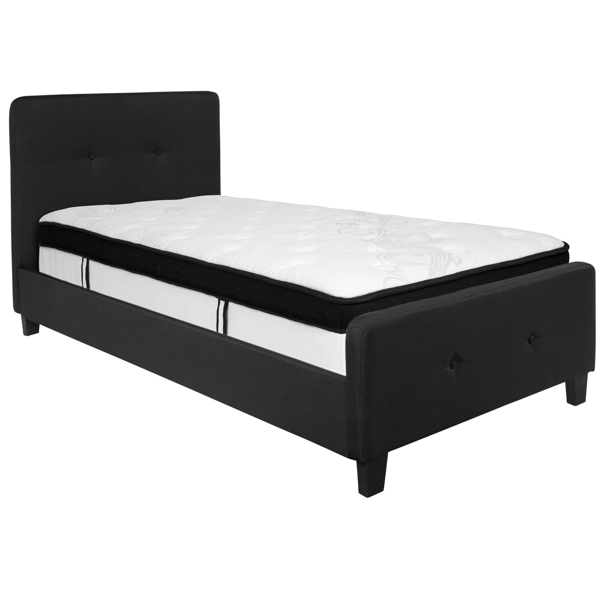 Flash Furniture Tribeca Twin Size Tufted Upholstered Platform Bed in Black Fabric with Memory Foam Mattress