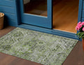 3 X 5 Artichoke Green And Gray Floral Medallion Washable Indoor Outdoor Area Rug