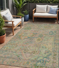 5 X 8 Green Teal Blue And Mauve Floral Medallion Washable Indoor Outdoor Area Rug