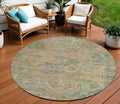 8 Green Teal Blue And Mauve Round Floral Medallion Washable Indoor Outdoor Area Rug