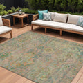 8 X 10 Green Teal Blue And Mauve Floral Medallion Washable Indoor Outdoor Area Rug