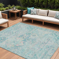 8 X 10 Teal Blue And Pink Floral Medallion Washable Indoor Outdoor Area Rug
