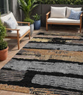 5 X 8 Black Gold And Brown Striped Washable Indoor Outdoor Area Rug