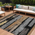 8 X 10 Black Gold And Brown Striped Washable Indoor Outdoor Area Rug