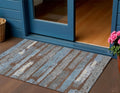 3 X 5 Chocolate Blue And Beige Striped Washable Indoor Outdoor Area Rug