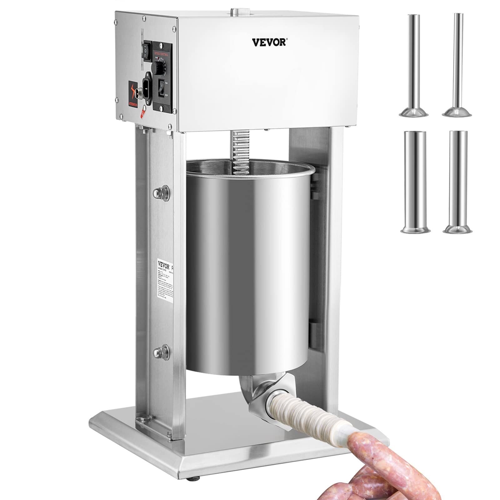 VEVOR 304 Vertical Electric Adjustable Speed Stainless Steel Heavy Duty Sausage Filler Meat Stuffer, 22LBS/10L Capacity, Silver