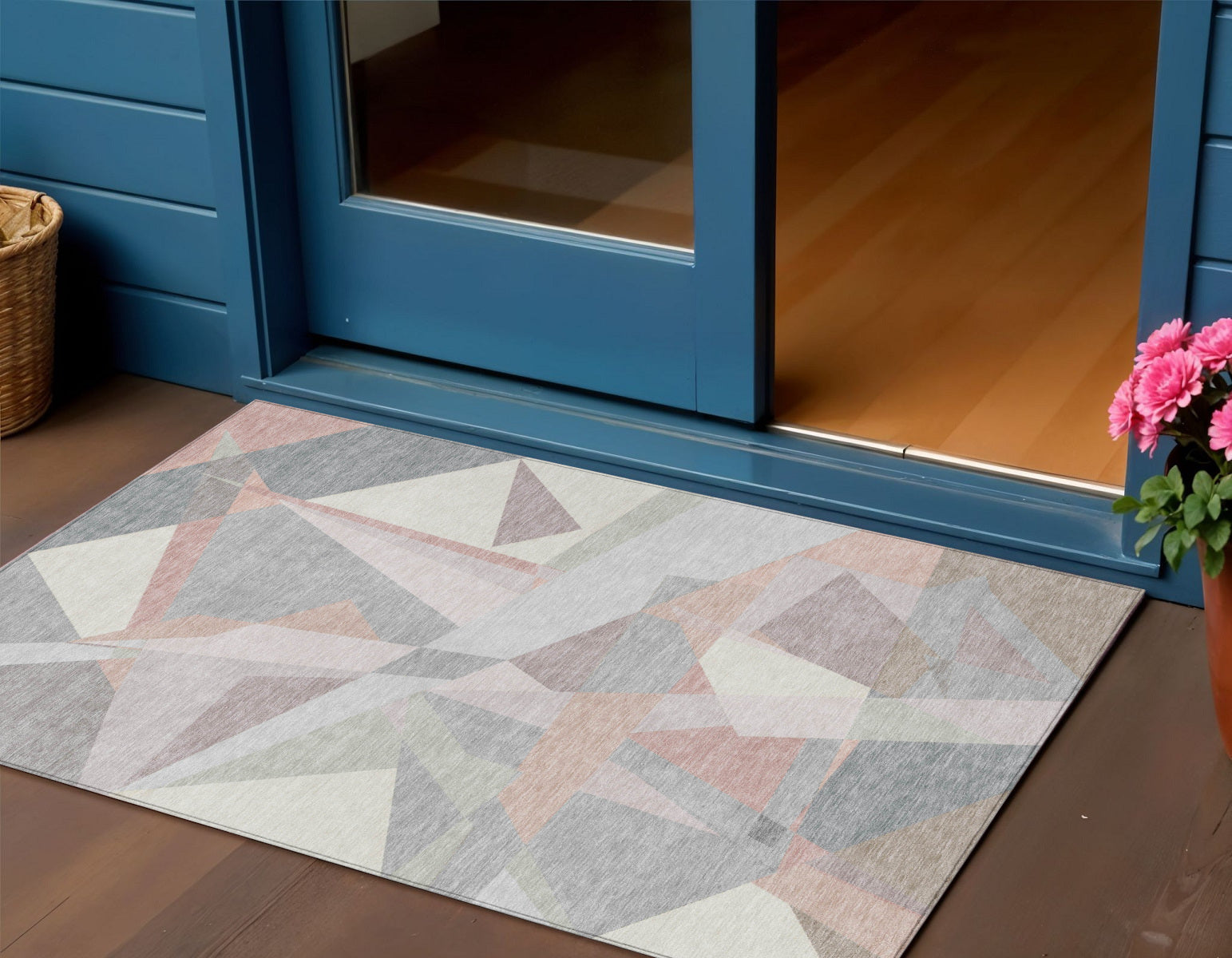 3 X 5 Blush Ivory And Gray Geometric Washable Indoor Outdoor Area Rug