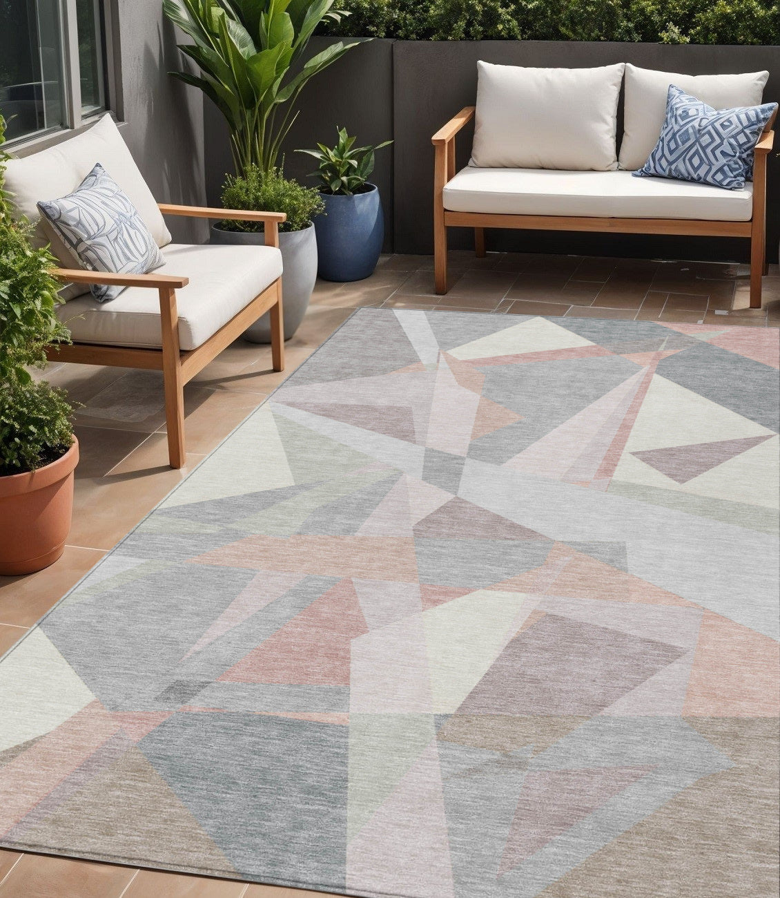 5 X 8 Blush Ivory And Gray Geometric Washable Indoor Outdoor Area Rug