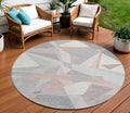 8 Blush Ivory And Gray Round Geometric Washable Indoor Outdoor Area Rug