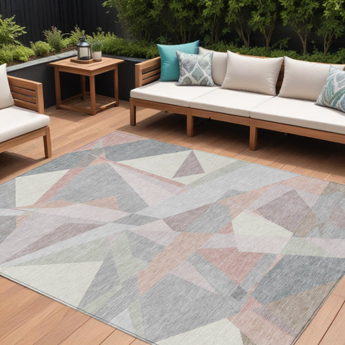 10 X 14 Blush Ivory And Gray Geometric Washable Indoor Outdoor Area Rug