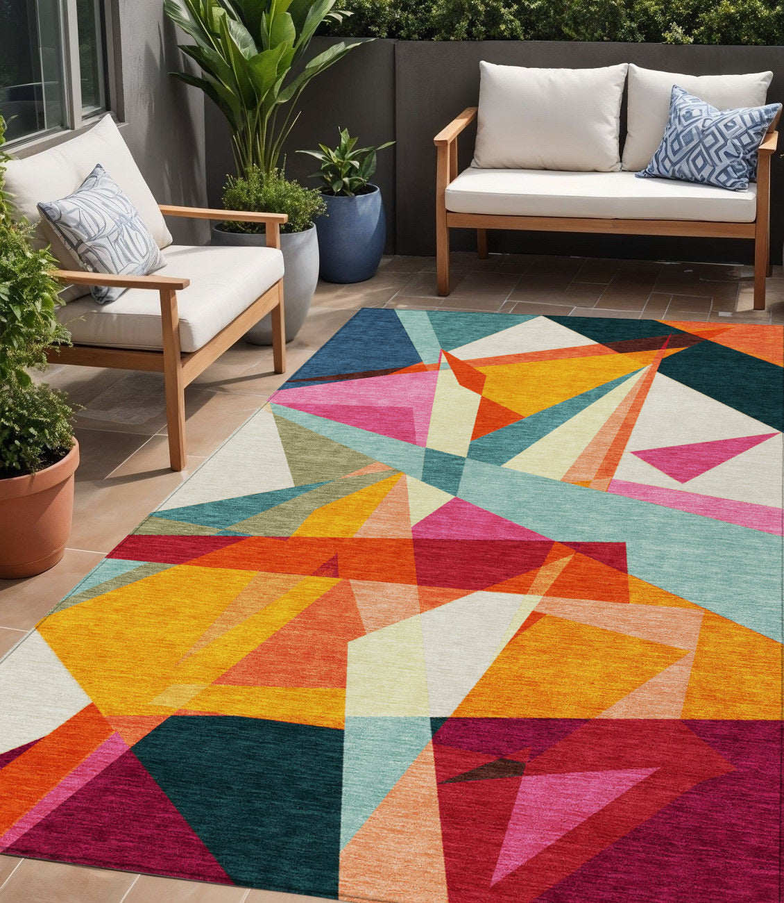 5 X 8 Ivory Orange And Burgundy Geometric Washable Indoor Outdoor Area Rug