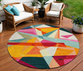 8 Ivory Orange And Burgundy Round Geometric Washable Indoor Outdoor Area Rug