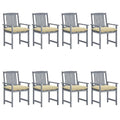vidaXL 8X Solid Acacia Wood Patio Chairs with Cushions Garden Outdoor Balcony Backyard Terrace Dining Dinner Lounge Seating Home