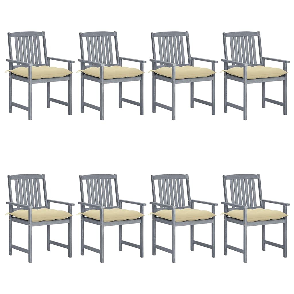 vidaXL 8X Solid Acacia Wood Patio Chairs with Cushions Garden Outdoor Balcony Backyard Terrace Dining Dinner Lounge Seating Home