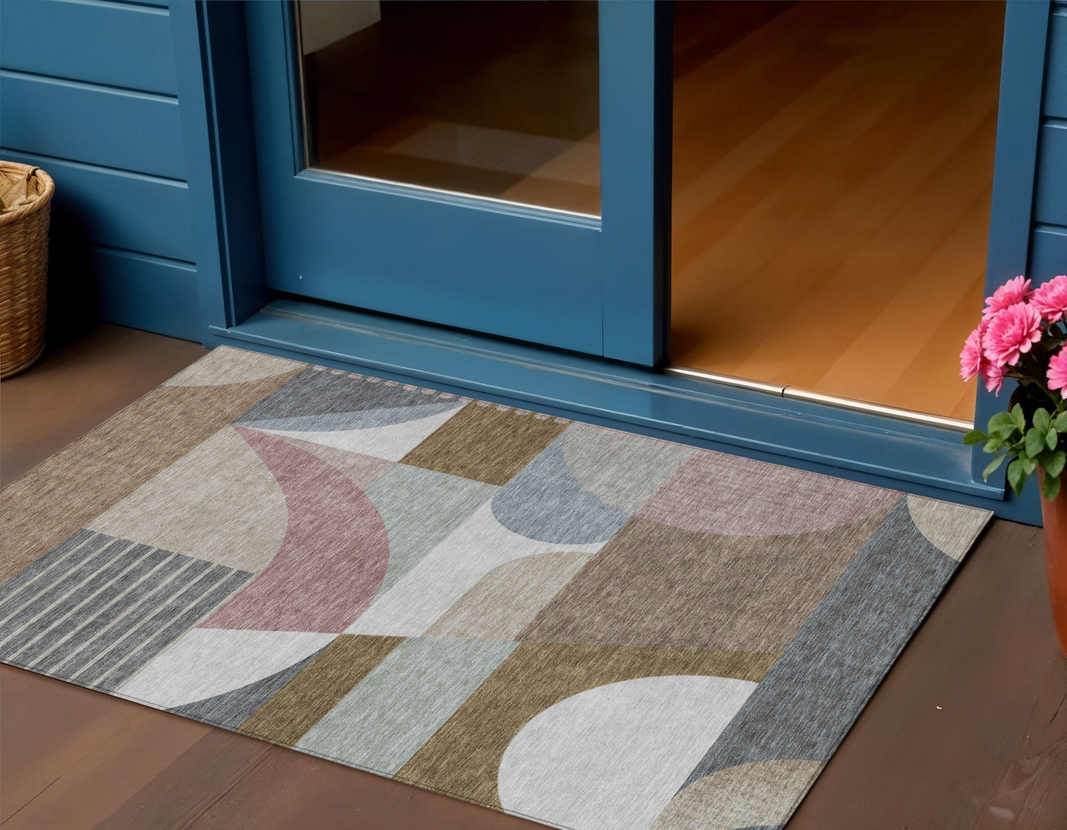 3 X 5 Brown Ivory And Mauve Geometric Washable Indoor Outdoor Area Rug