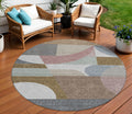 8 Brown Ivory And Mauve Round Geometric Washable Indoor Outdoor Area Rug