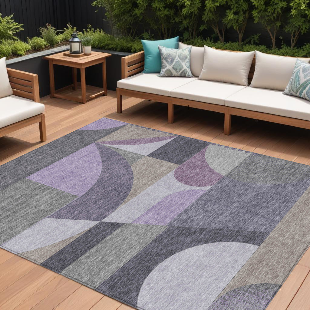 8 X 10 Purple Gray And Beige Geometric Washable Indoor Outdoor Area Rug