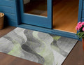 3 X 5 Artichoke Green Gray And Silver Abstract Washable Indoor Outdoor Area Rug