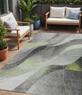 5 X 8 Artichoke Green Gray And Silver Abstract Washable Indoor Outdoor Area Rug