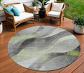 8 Artichoke Green Gray And Silver Round Abstract Washable Indoor Outdoor Area Rug