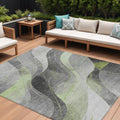 9 X 12 Artichoke Green Gray And Silver Abstract Washable Indoor Outdoor Area Rug