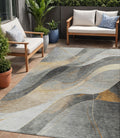 5 X 8 Gray Silver And Rust Abstract Washable Indoor Outdoor Area Rug