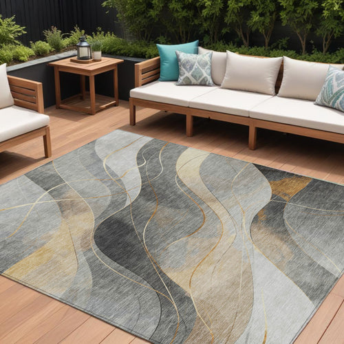 10 X 14 Gray Silver And Rust Abstract Washable Indoor Outdoor Area Rug
