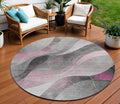 8 Pink Gray And Silver Round Abstract Washable Indoor Outdoor Area Rug