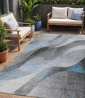 5 X 8 Sky Blue Gray And Silver Abstract Washable Indoor Outdoor Area Rug