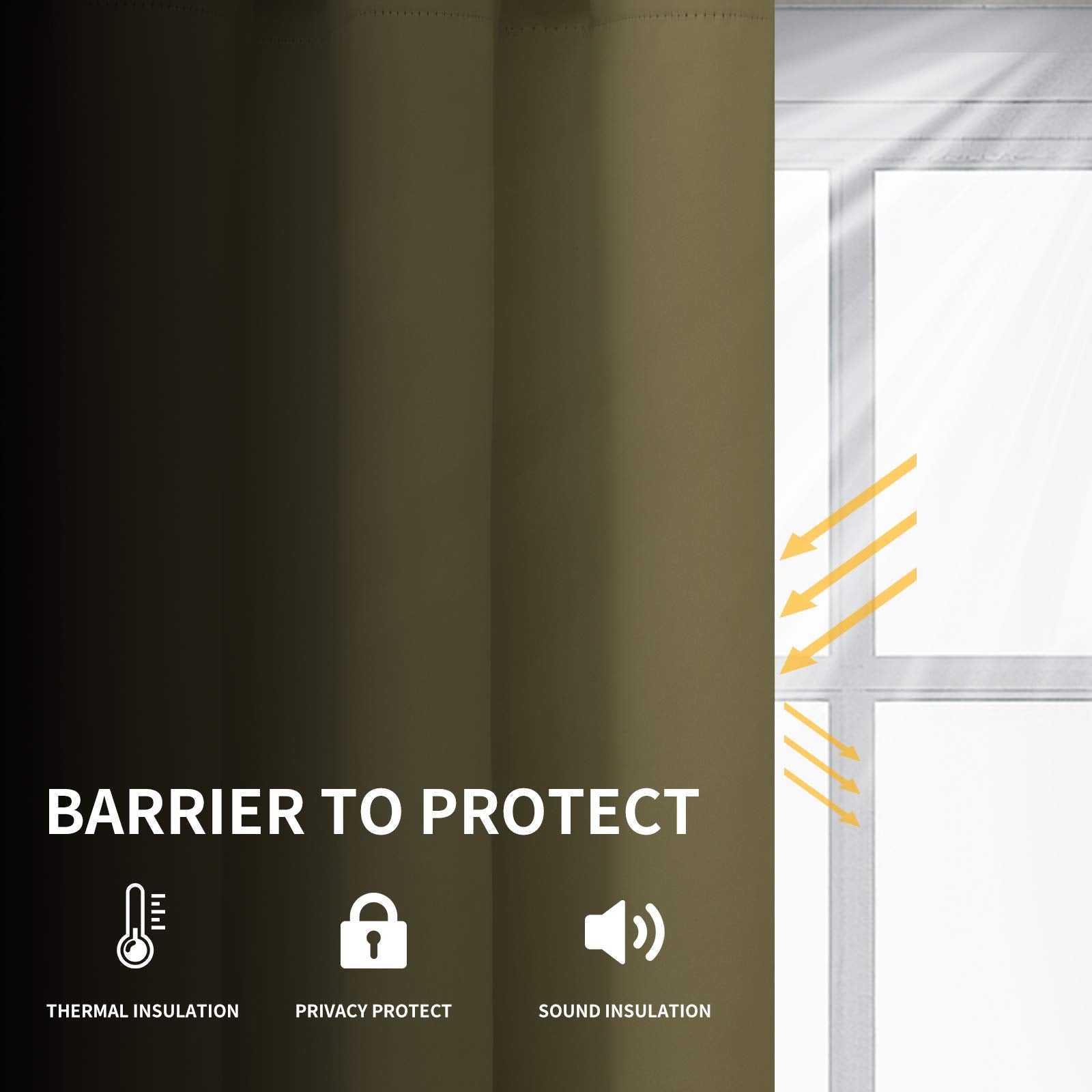 Easy-Going Blackout Curtains For Bedroom, Solid Thermal Insulated Grommet And Noise Reduction Window Drapes, Room Darkening Curtains For Living Room, 2 Panels (52X96 In,Khaki)