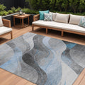 10 X 14 Sky Blue Gray And Silver Abstract Washable Indoor Outdoor Area Rug
