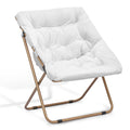 Athena Collection Saucer Chair For Adult, Square Comfy Cozy Chair Folding Chair Faux Fur Metal Frame Foldable Reading Chair Acce