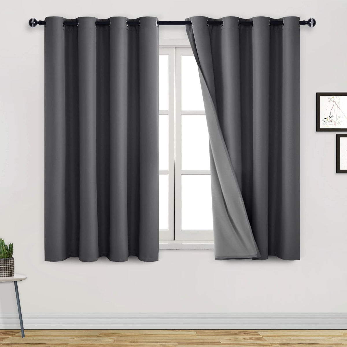 Dwcn 100% Blackout Curtain 45 Inches Length Short Kitchen Curtains & Drapes Total Blackout Curtain 2 Panels Noise Reducing Therm