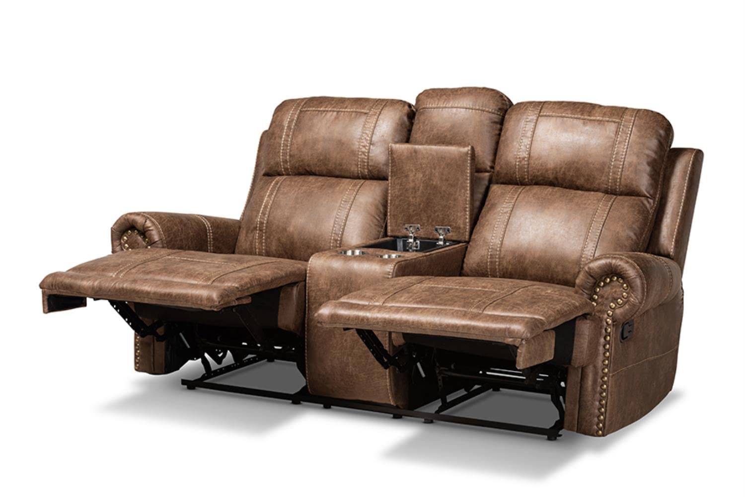 Baxton Studio Buckley Reclining Loveseat with Console - Thumbnail 4