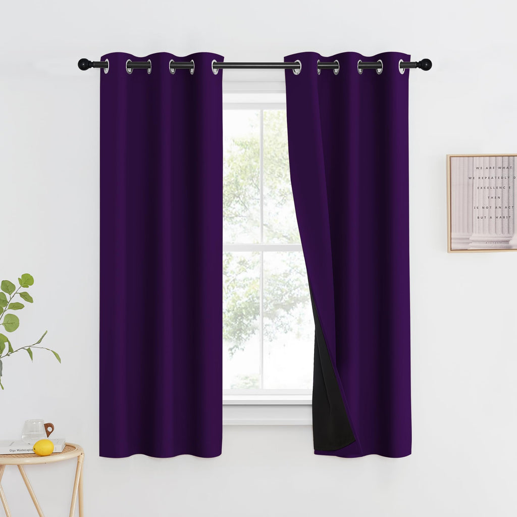 Nicetown 100% Blackout Curtains With Black Liner Backing, Thermal Insulated Curtains For Living Room, Noise Reducing Drapes, Royal Purple, 37' Wide X 60' Long Per Panel, Set Of 2 Panels