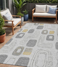 5 X 8 Gray Silver And Gold Geometric Washable Indoor Outdoor Area Rug