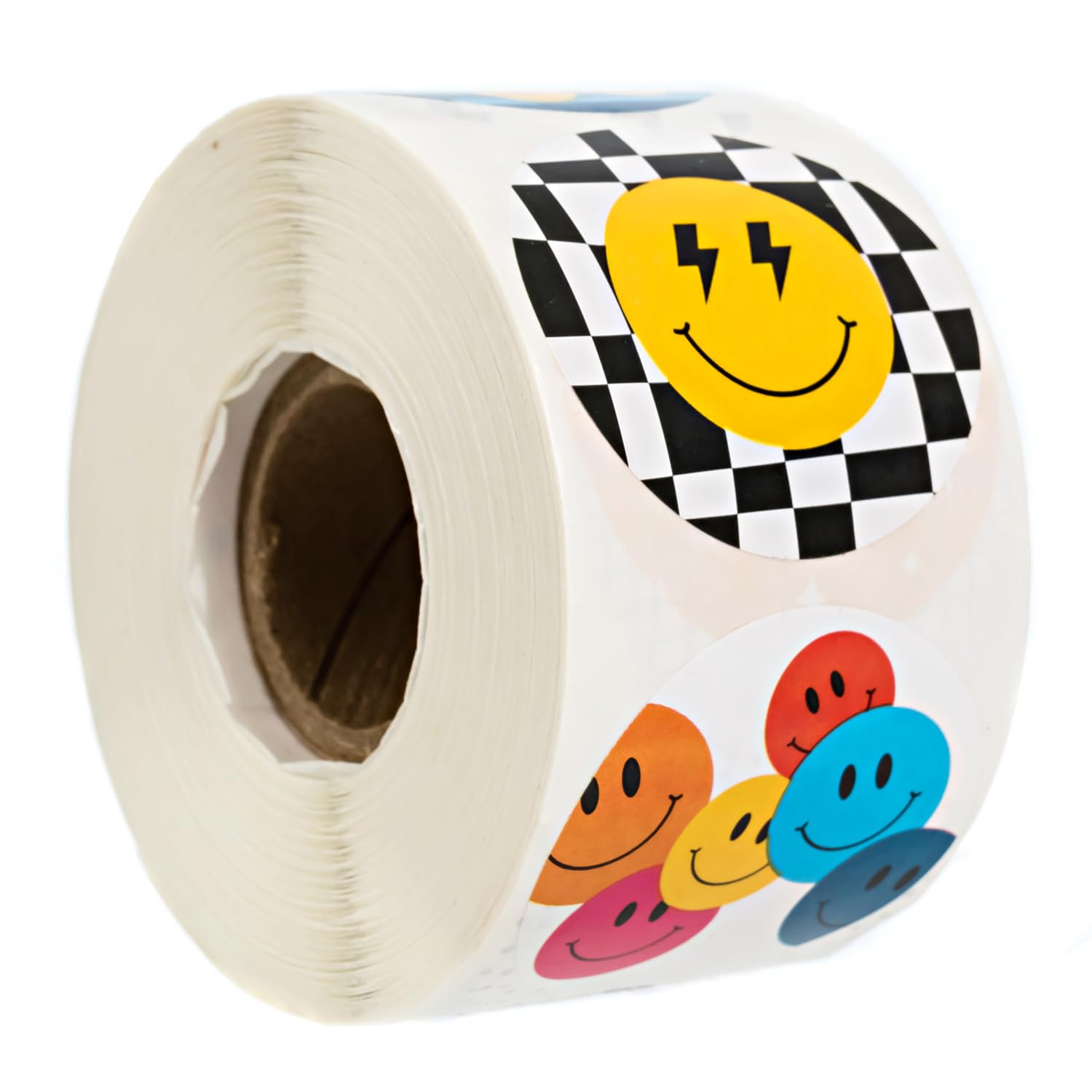 Retro Smiley Face Stickers / 500 Colorful Round Labels Roll / 1.5' Circle Happy Face Sticker / 8 Nostalgic Y2K Bright Designs/M