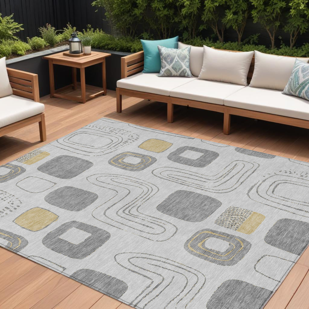 8 X 10 Gray Silver And Gold Geometric Washable Indoor Outdoor Area Rug