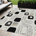 5 X 8 Ivory Black And Beige Geometric Washable Indoor Outdoor Area Rug