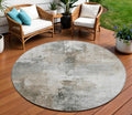 8 Ivory Gray And Khaki Round Abstract Washable Indoor Outdoor Area Rug