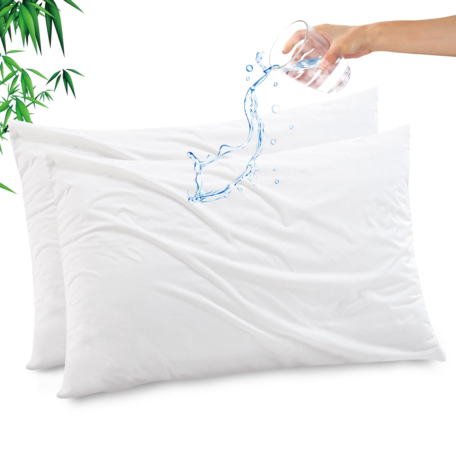 Gogreen Bamboo Rayon Waterproof Pillow Protector, Breathable Pillow Cover, Cooling Pillow Case Protector With Zipper, Super Soft