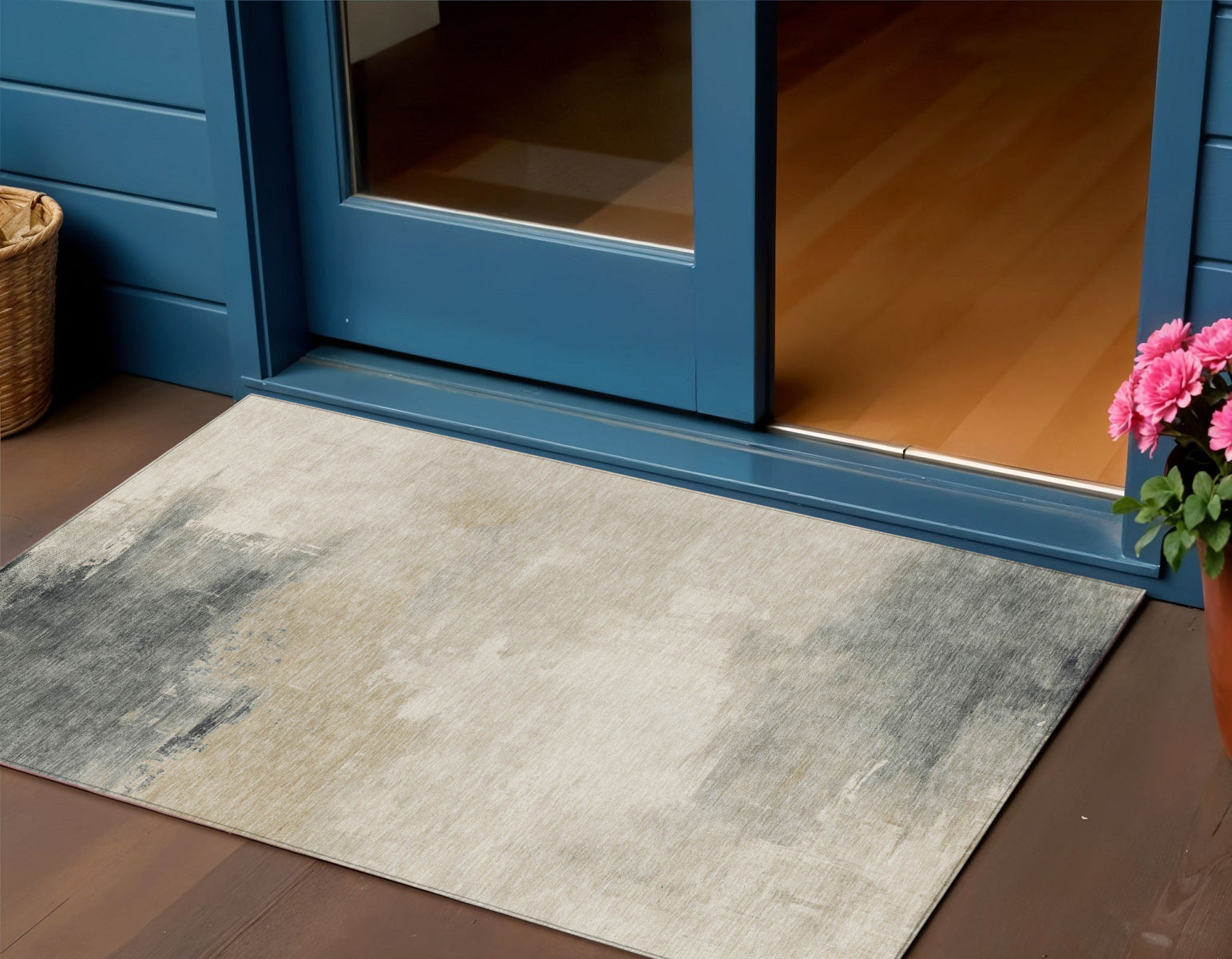 3 X 5 Beige Taupe And Ivory Abstract Washable Indoor Outdoor Area Rug