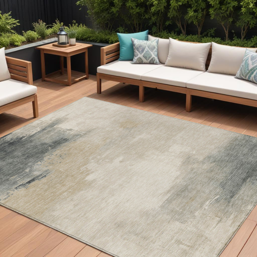 8 X 10 Beige Taupe And Ivory Abstract Washable Indoor Outdoor Area Rug