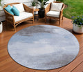 8 Sky Blue Gray And Ivory Round Abstract Washable Indoor Outdoor Area Rug
