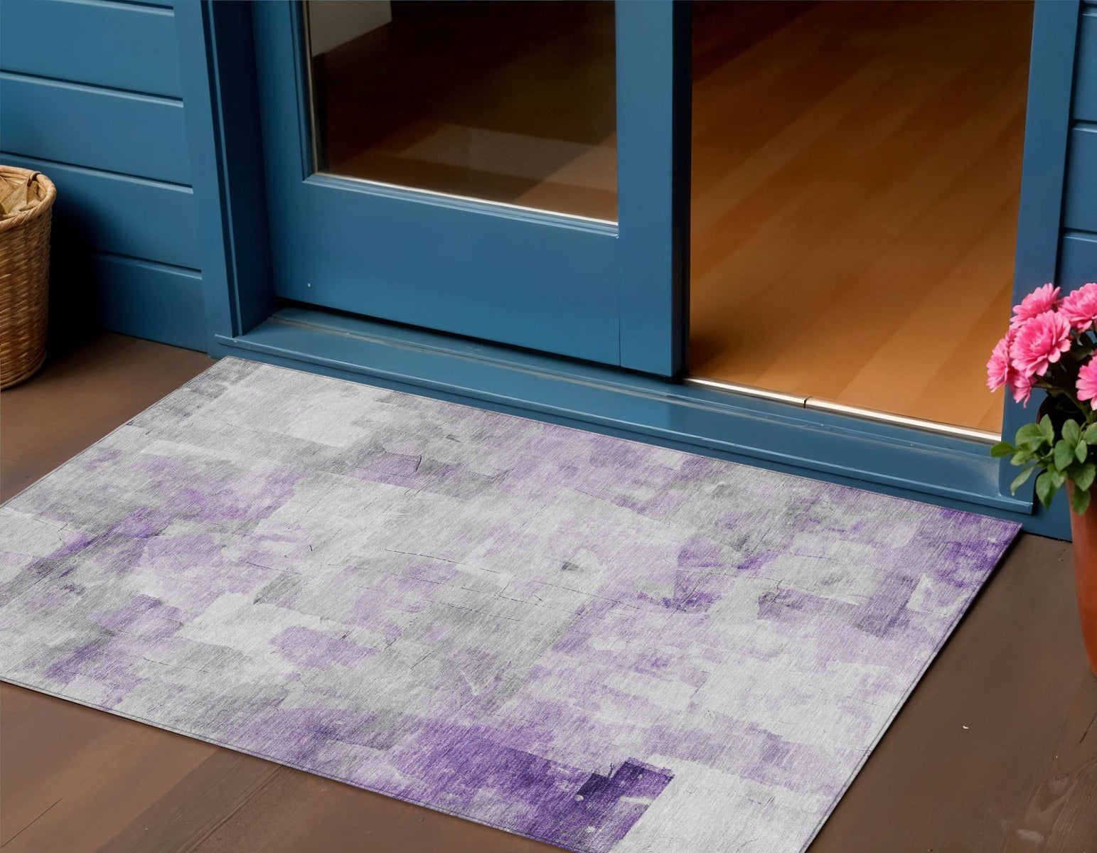 3 X 5 Lavender Gray And Ivory Abstract Washable Indoor Outdoor Area Rug